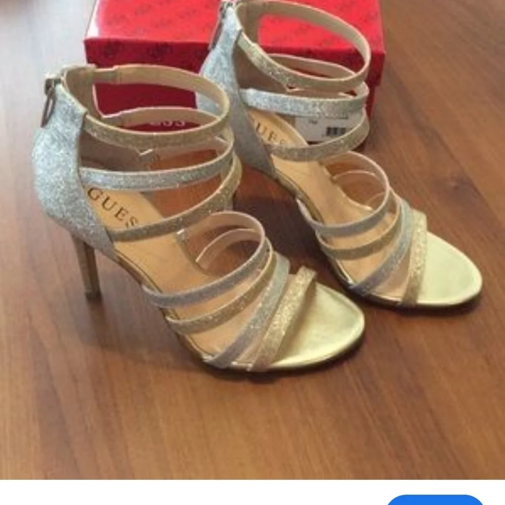 Guess Strappy Pumps Gold & Silver Straps  Stiletto Heels sz 8M